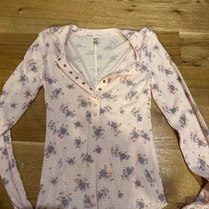 Free people pink floral thermal henley